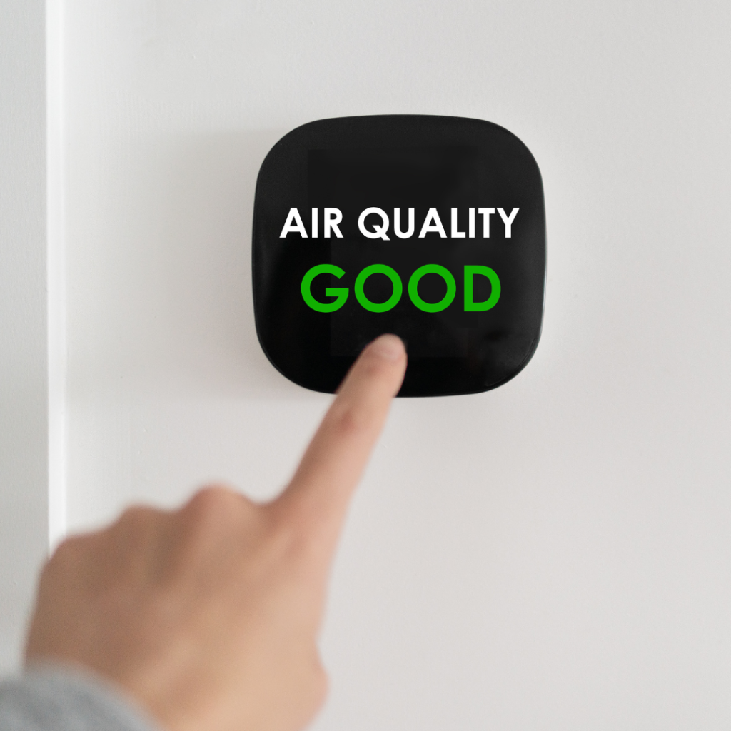 image of indoor air quality monitor showing good indoor air quality